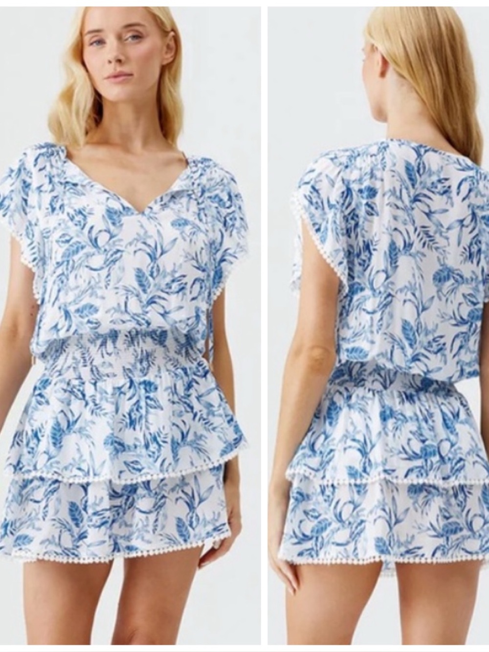NWT Melissa Odabash Keri Blue Leaf
Dress in Blue and White